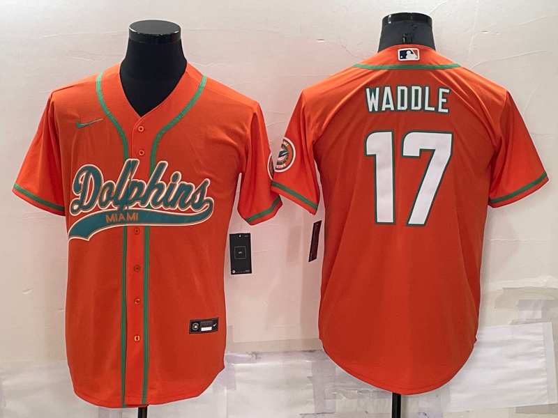 Men's Miami Dolphins #17 Jaylen Waddle Orange Cool Base Stitched Baseball Jersey